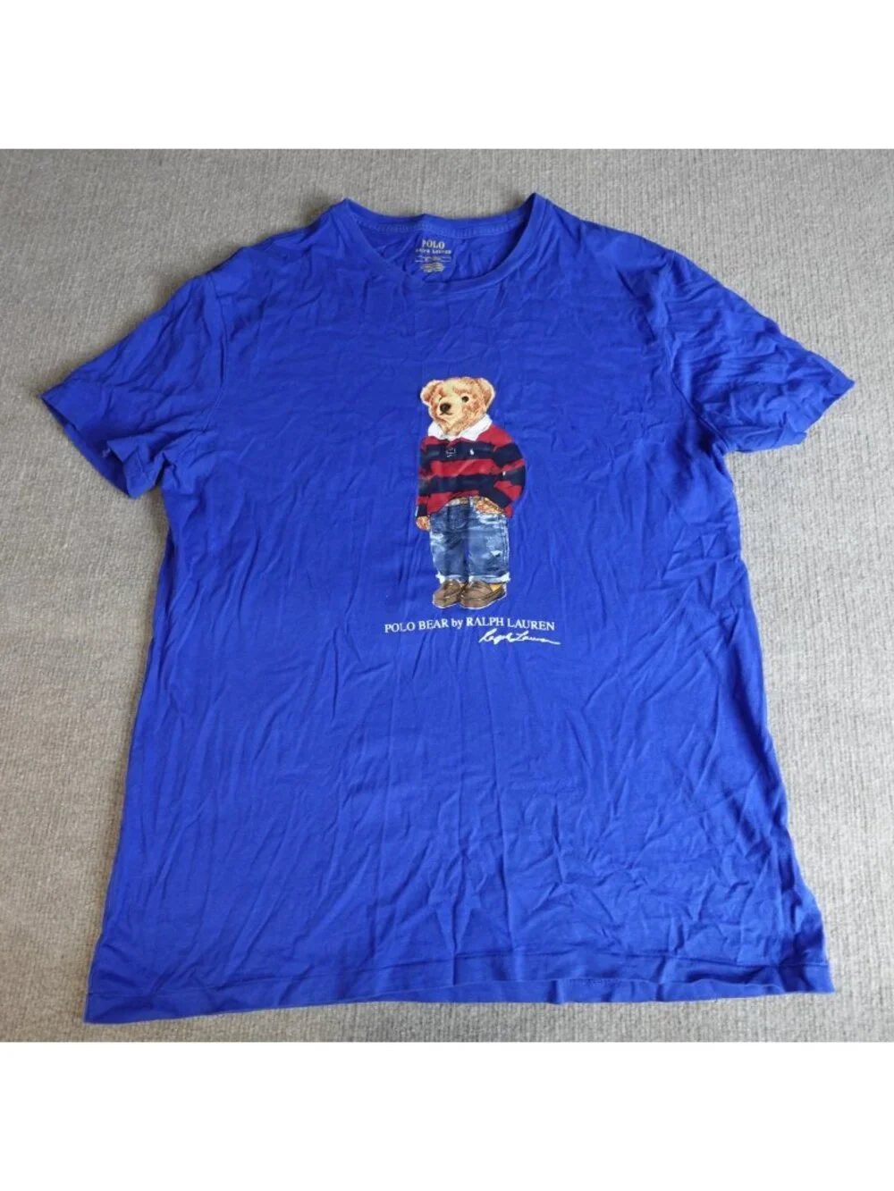 Polo Ralph Lauren Shirt Medium Blue Preppy Bear Rugby Shirt